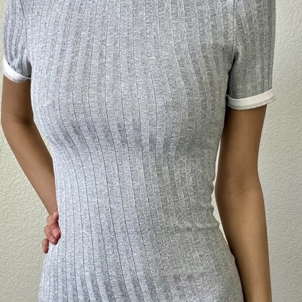 Divided Gray Ribbed Bodycon Dress - Picture 2 of 5